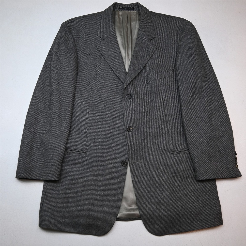 Vtg Hugo Boss 42R Gray 100% Wool Tweed Einstein USA Made Blazer Sport Coat